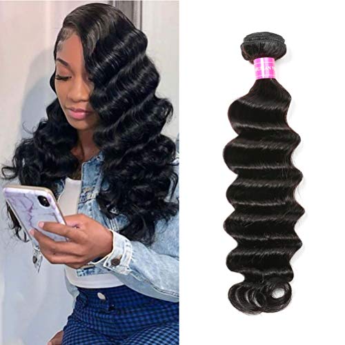 Brazilian Human Hair Loose Deep Wave 1 Bundle 100% Brazilian Virgin Hair Loose Deep Wave Human Hair Weave Bundles Natural Color (22 Inch)