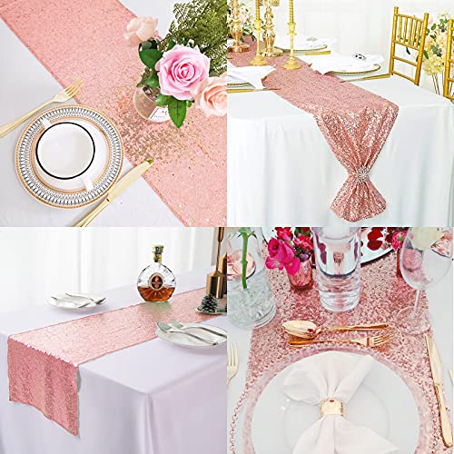 Mtreo 20 Pack Sequin Table Runner 12" X 108" Rose Gold Sequin Table Cloth For Rectangle Tables Sparkle Table Covers For Rose Gold Party Wedding Engagement Birthday Party Baby Shower Decorations #TOP6