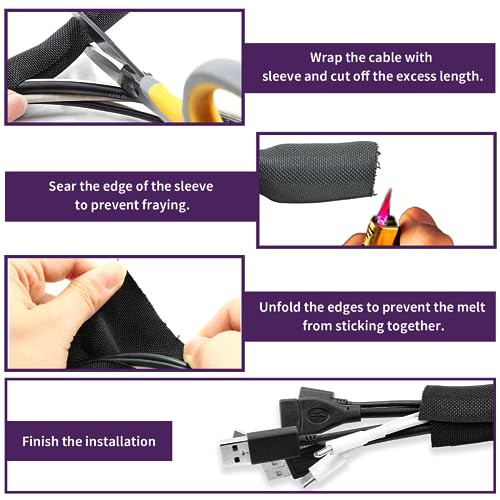 image for Qjaiune 25ft - 1/2 inch Black Cable Sleeves Cord Management, Split Sle