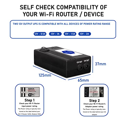Image of Mini UPS for 2 Routers | Dual Output 12V ≤ 1A + 12V ≤ 1A or (One Output 12V ≤ 2A) | Uninterrupted Power Backup for All Brand Wi-Fi Router + ONU /Modem + Router Setup | 3-6 Hours Backup