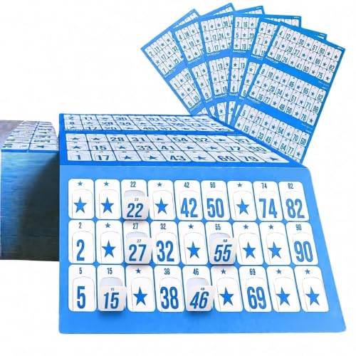 Bashtastic 102 Carton Loto XXL Découpé – Carton Loto Bingo 16x10 cm, Réutilisables et Numérotées, Toutes Différentes pour Le Jeu de Loto. Marquez Vos Numéros avec Le Doigt. Grand Format (Bleu)