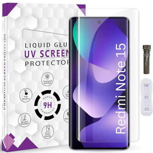 Image of Advanced HD+ UV Tempered Glass Screen Protector For Redmi Note 15 5G (6.77 Inch, Pack of 1) Full Adhesive UV Curved Screen Guard, Case Friendly with installation kit & Guide
