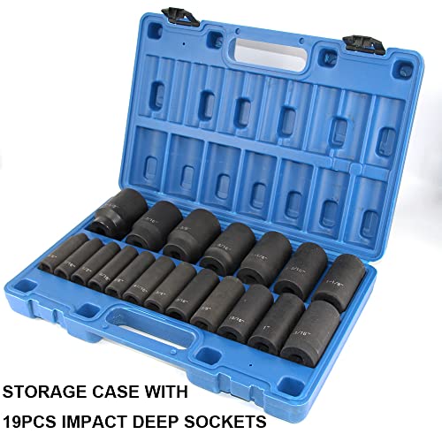 Macwork 19 Piece 1/2-Inch Drive Impact Socket Set, Deep, Sae, 3/8" To 1-1/2", Cr-V&Cr-Mo Alloy Steel, 6-Point Hex Radius Corner Design #TOP1