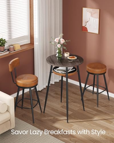 Image of VASAGLE EKHO Collection - Bar Table with Storage, Round High Pub Table, Synthetic Leather with Stitching, Mid-Century Modern, Kitchen Home Bar, Living Room, Easy Assembly, Ash Brown and Caramel Brown
