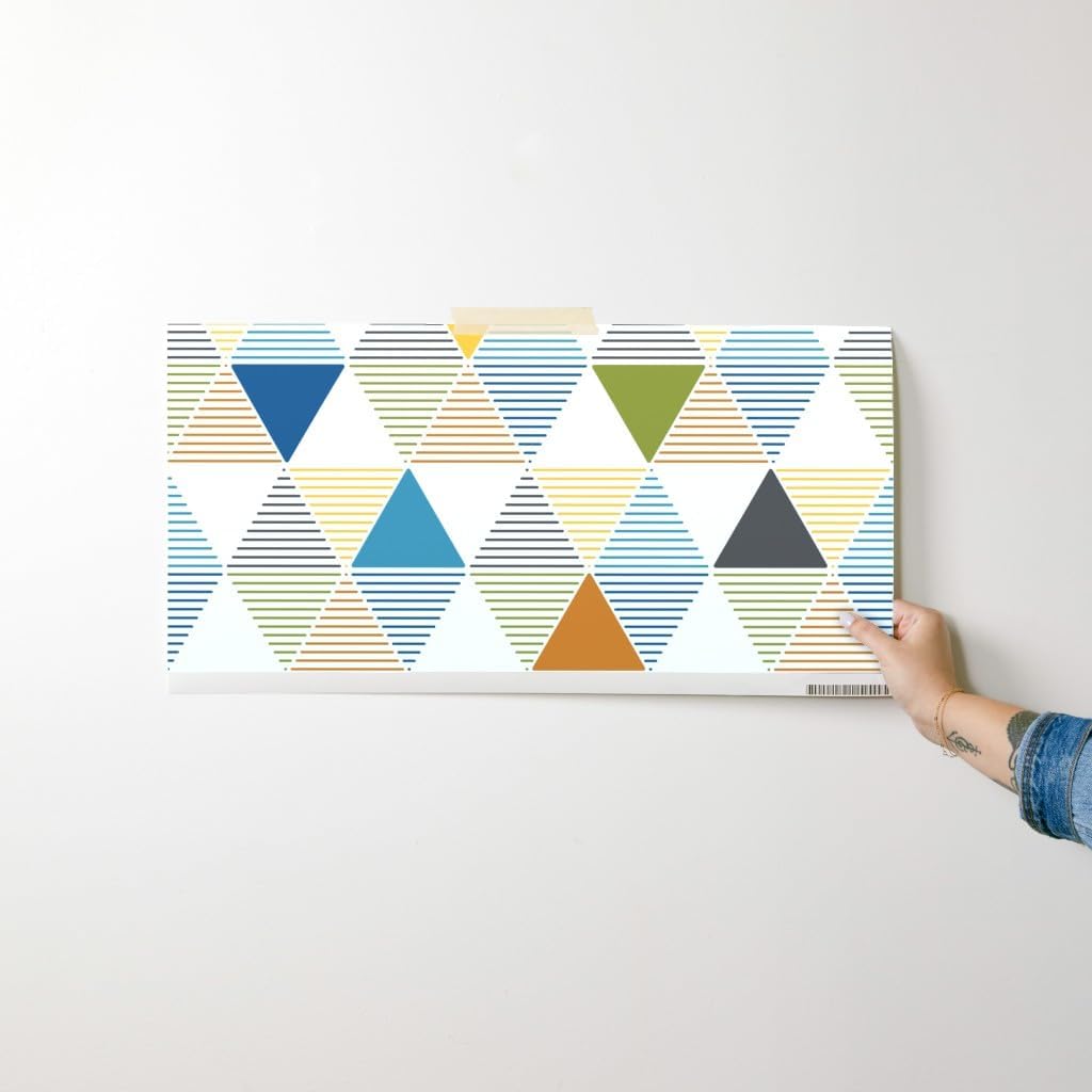 Removable Wallpaper Swatch - Modern Geometric Triangles Blue Green Stripe Geometric Kids Custom Pre-Pasted Wallpaper by Spoonflower