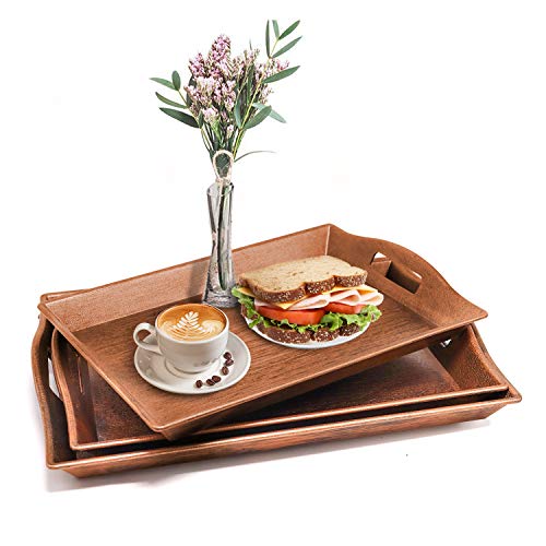 Set of 3 Large Serving Trays w/Handles Nesting Breakfast Serving Trays Afternoon Tea