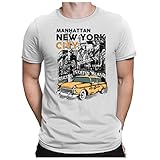 PAPAYANA - New-York-City-Taxi - T-Shirt Fun pour Hommes - T-Shirt Imprimé - Cotton - Regular Fit - XXL - Blanc