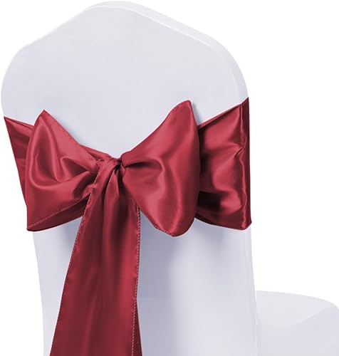 Paquete de 50 bandas de satén para sillas de boda, lazos color burdeos, 7 x 108 pulgadas, bandas de tela para banquetes, fiestas, hoteles,