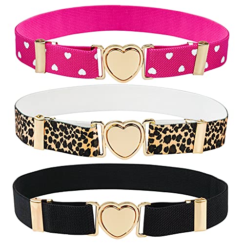3 Pieces Elastic Belts Adjustable Stretch Heart Belt For Kids Girls Boys Teens Dresses Jeans 24 Inch #TOP17