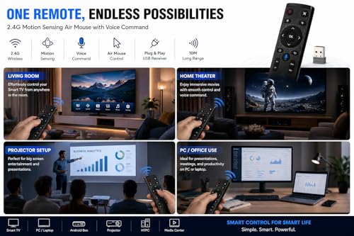Image of 2.4G Wireless Air Mouse Remote Control with Voice Command, Motion Sensing Gyroscope Fly Mouse, USB Plug & Play for Smart TV, Android TV Box, PC, Laptop, Projector, HTPC- Pack of 1
