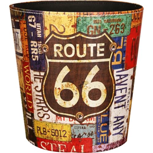 Dianzan Leder-abfalleimer Vintage-Print, Mülleimer Im Europäischen Stil, Papierkorb Großer Kapazität, Ohne Deckel Für Zuhause