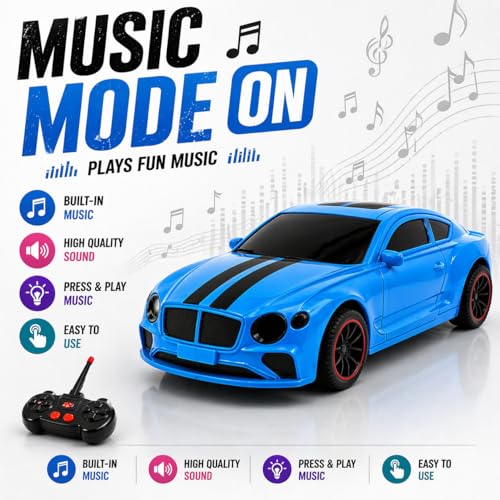 Image of The Flyers Bay Famous Millionaire Remote Control Car for Kids 4+ with Music, 3D Lights, Water Spray, Rechargeable Battery, 7 Function RC Toy Car with Type-C Charging (Blue)