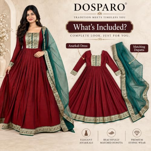 Image of Elegant Vichitra Silk Gown with Jacquard Zari Border - Includes Soft Net Dupatta with Lace Trim - Parrty Wear Ethnic Dress for Women & Girls