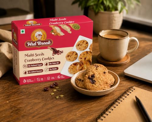 Image of MidBreak Premium Millet Cookies 200g | Multi Seeds Cranberry Oats Biscuits | Gluten Free and No Refined Sugar | Sorghum, Almond and Oats Flour | Healthy Snack for Guilt Free Munching | Pack of 1