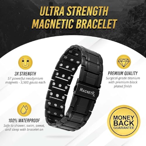 MagnetRX® 3X Strength Magnetic Bracelets for Men – Effective Titanium Mens Magnetic Bracelet – Premium Fold–over Clasp & Adjustable Length with Sizing Tool & Gift Box (Black)3
