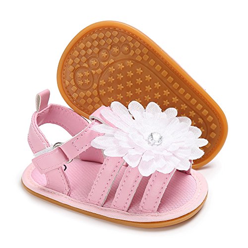 SOFMUO Baby Girls Flower Anti-Slip Sandals Rubber Sole Toddler Summer First Walk Shoes (6-12 Months M US Infant, B-Pink)