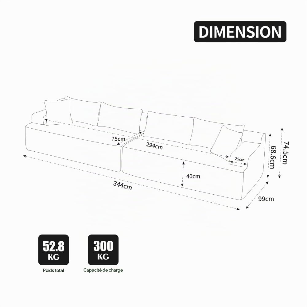 Canapé d'angle convertible,canapé convertible,canapé 6 places modulable à compression en tissu chenille,garni de mousse haute résilience 30D,doté d'une base antidérapante,Peut être librement combiné
