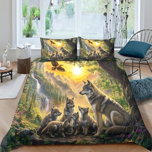 Parure de lit loup 3D 140x200cm avec housse de couette en microfibre single