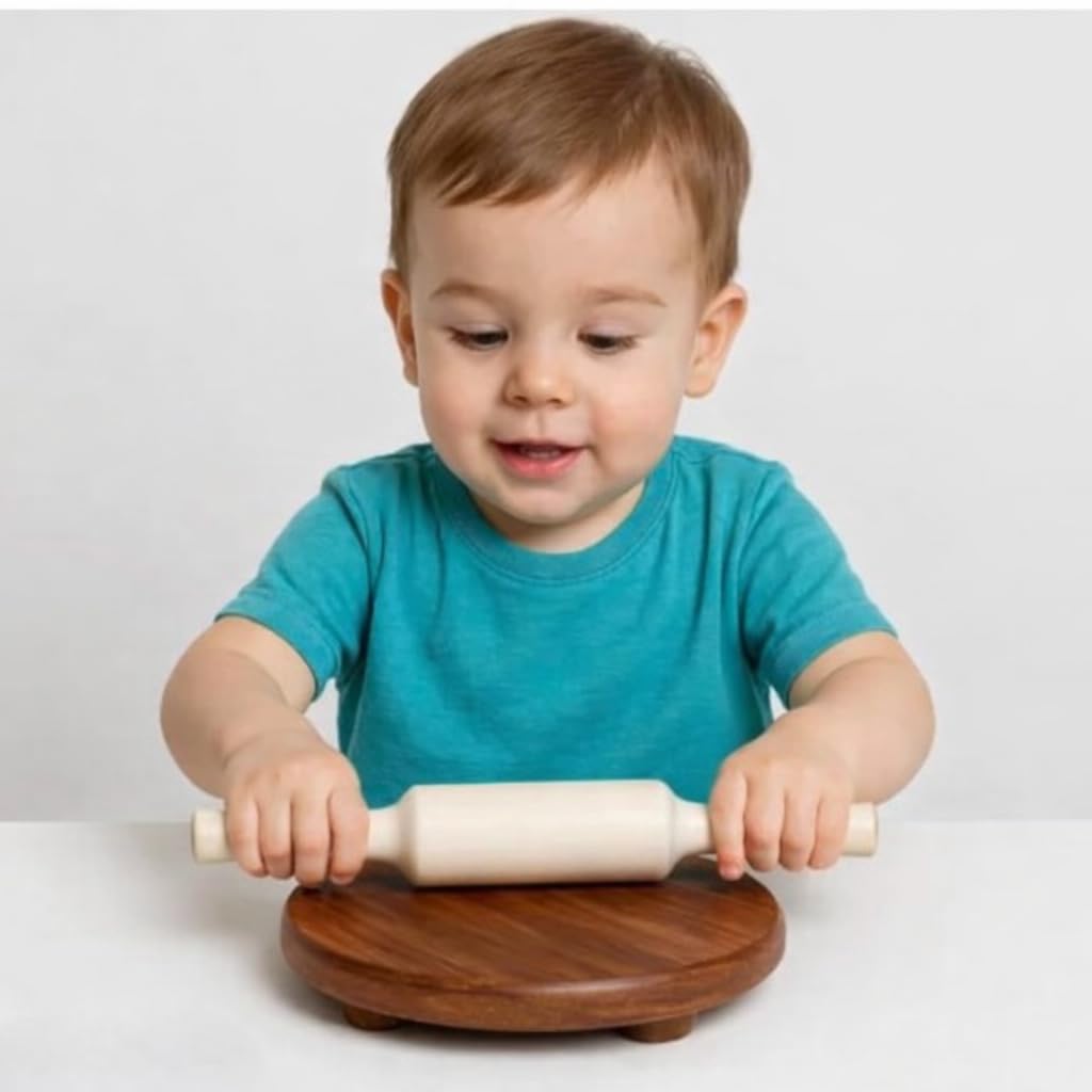 Style Shopping Handicraft Wooden Chakla Belan Playset Only for Kids Not for Kitchen Use Kids Toy Set Baby Miniature Funny Yet Beautiful Toys (Size. 6 Inch)-image-15