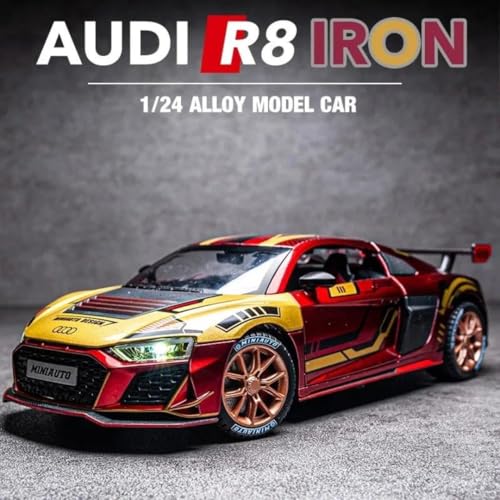 Image of Aodi R8 Iron 1:24 Model Car with Box, Zinc Alloy Pull Back Toy car with Sound and Light for Kids Boy Girl Gift [Colors as Per Stock] (Audi R8 Iron)