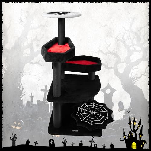 Árbol gato gótico Kamaboko 63x51x19 cm negro con cama ataúd miniatura 3