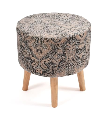 Image of NACIA Printed Ottoman Stool Set of 2 | Soft Cushioned Velvet Pouf Footrest with Wooden Legs | Decorative Seating Stool for Bedroom Living Room Home & Office (16x16x17 Inch, Coffee Damask)