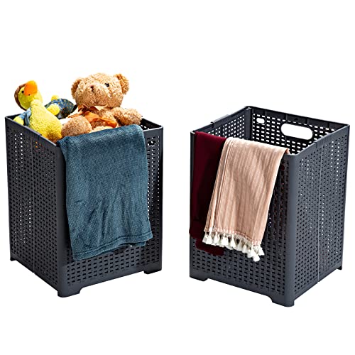 Eslite 42L Collapsible Plastic Laundry Baskets,Foldable Laundry Hamper,Pack Of 2 (Grey) #TOP5