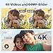 Digitalkamera 4K 64MP FHD Fotokamera für Kinder Fotoapparat 18X Digitalzoom Fotokamera Kompaktkamera mit 2 Bildschirme, 64GB SD Karte für Kinder Teenager Anfänger, Schwarz