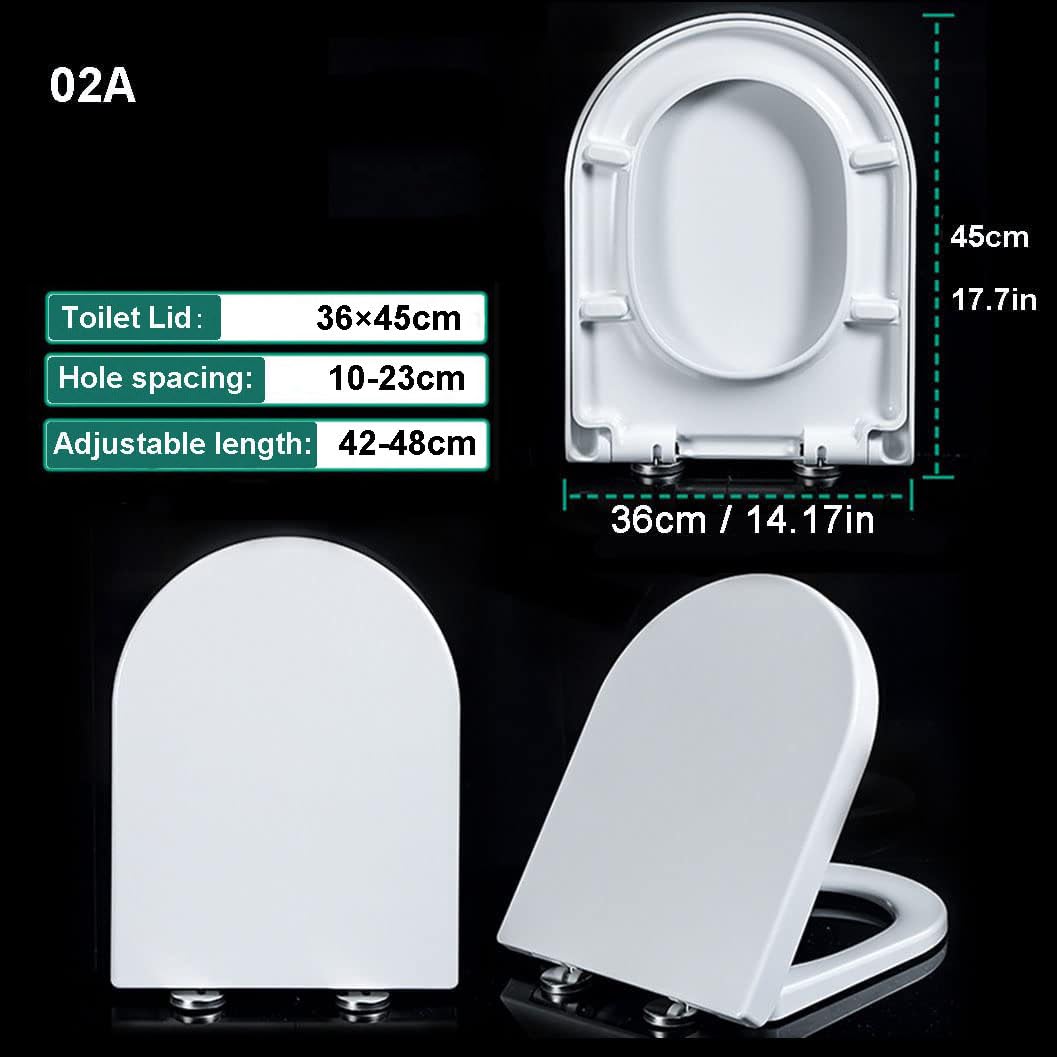 Sedile WC Soft Close bianco, Sedile WC Soft Close a forma di D, Fissaggio superiore, Sedile WC facile da pulire, Materiali UF robusti, 365 * 450mm