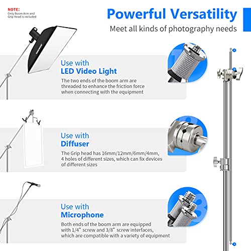 Image of Neewer Extension Grip Arm Boom Arm with 2 Pieces Grip Heads - 40 inches /101.6 centimeters Aluminum Alloy Construction for Light Stand,Reflector and Other Equipment for Studio Video Photography(Silver)