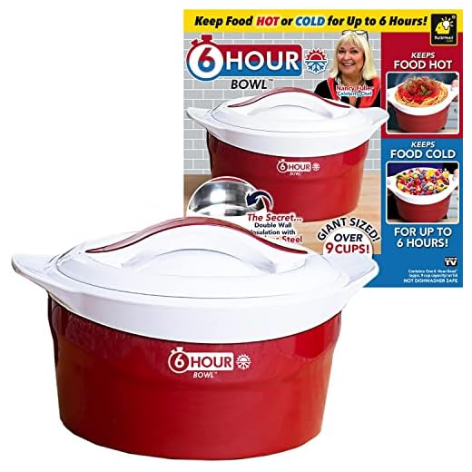6 Hour Bowl As Seen On TV with Celebrity Chef Nancy Fuller–Stainless Steel Thermal Insulated Bowl Interior Keeps Food Hot or Cold for 6 Hours–Over 2.25 Qrt. Capacity Feeds–Locking Lid