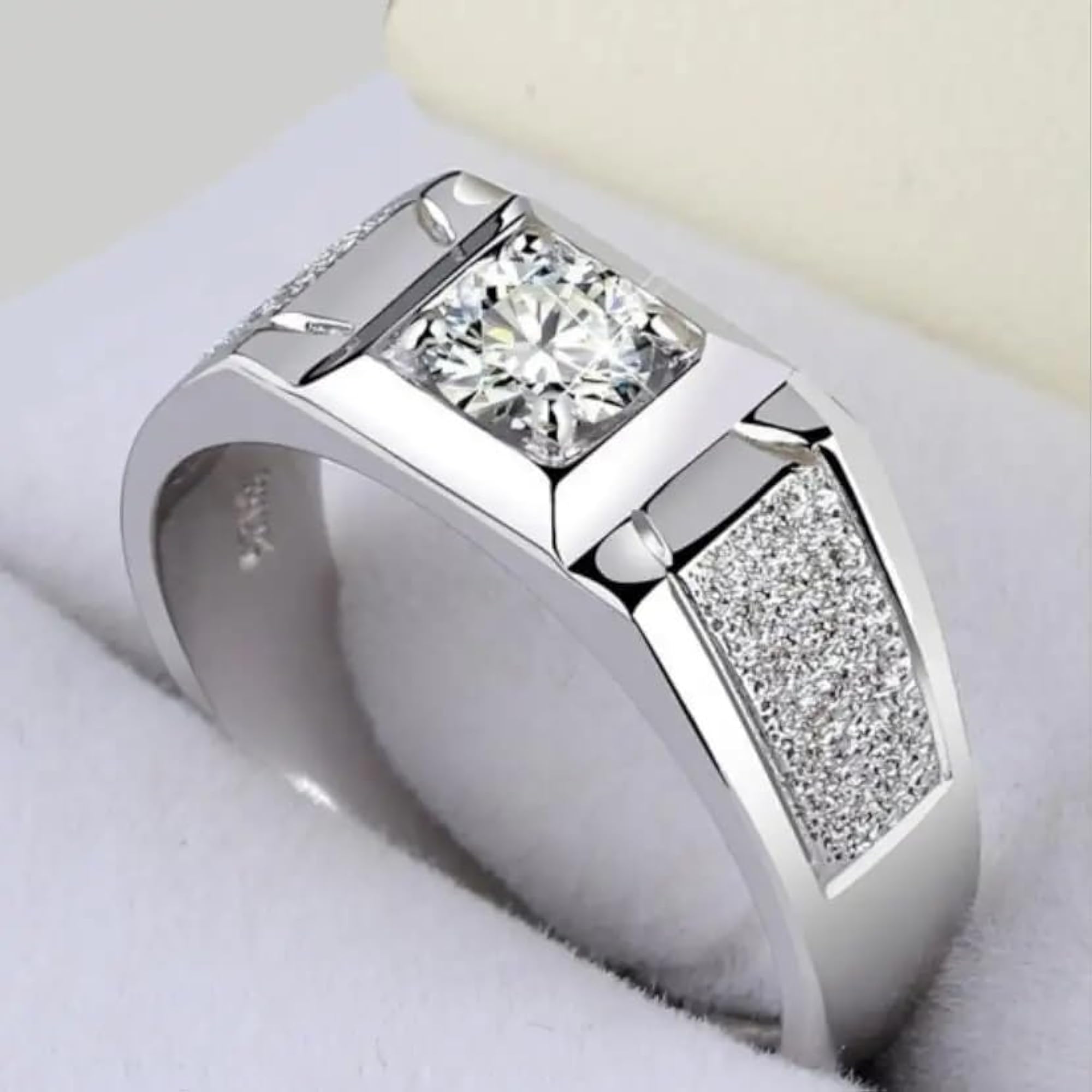 Stylish Silver Adjustable Ring for Men, American Diamond