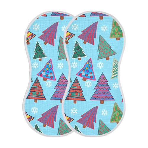 xigua Christmas Trees Muslin Baby Burp Cloths Set of 2, Super Soft & Absorbent Burping Rags, Cotton Burp Clothes Shower Gift for Newborn, Baby Girls and Boys2