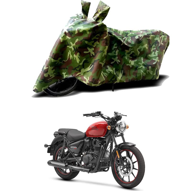 Image of 100% Water Resistant Bike Scooty Two Wheeler Body Cover Compatible For Royal Enfie Meteor 350 Custom /UV-Rays /Heat Protection /Birds Dropping /Scratchproof /Dust proof /Waterproof /All [Green MJ]