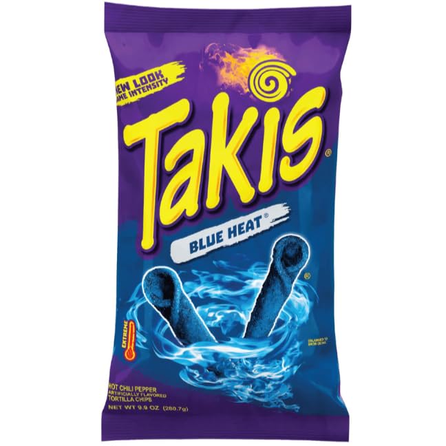 Takis Blue Heat Spicy Tortilla Chips 100g (Pack of 18) Intense Hot Chilli Flavour Corn Snack