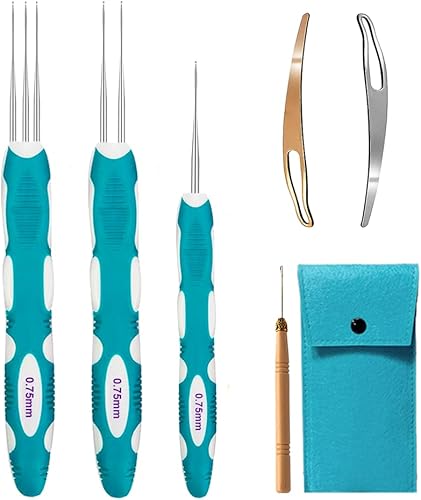 Miniatura 1 de Ganchos de ganchillo para rastas con mango ergonómico, aguja de ganchillo para cabello de 0.030 in para trenzas locales