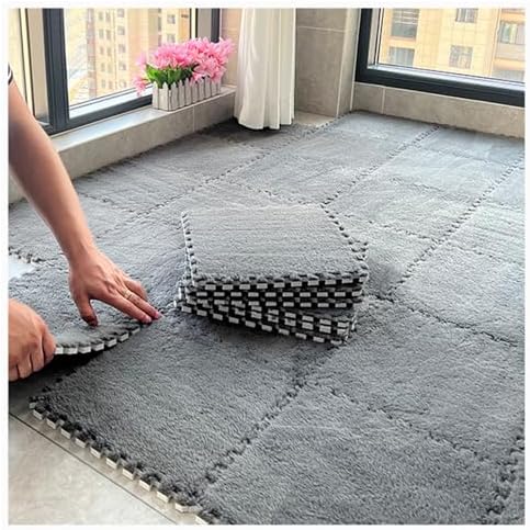 60Pcs Soft EVA Foam Interlocking Puzzle Play Mat, Thick Shaggy Carpet Tiles with Border, Protective Floor Mats for Home, Bedroom, Parlor - Navy Blue