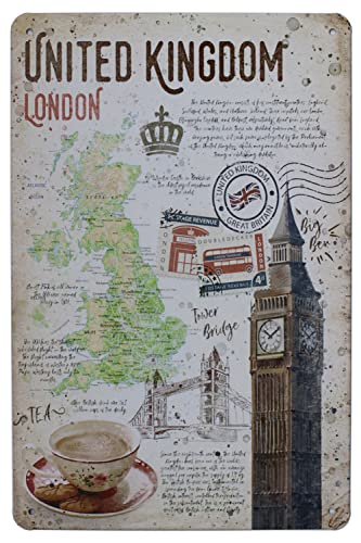 United Kingdom London Vintage Tin Metal Sign Home Wall Plaque Decor