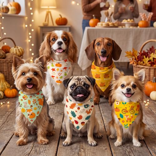 Image of Abbylike 50 Pcs Fall Dog Bandanas Bulk Autumn Leaf Pumpkin Acorn Mushroom