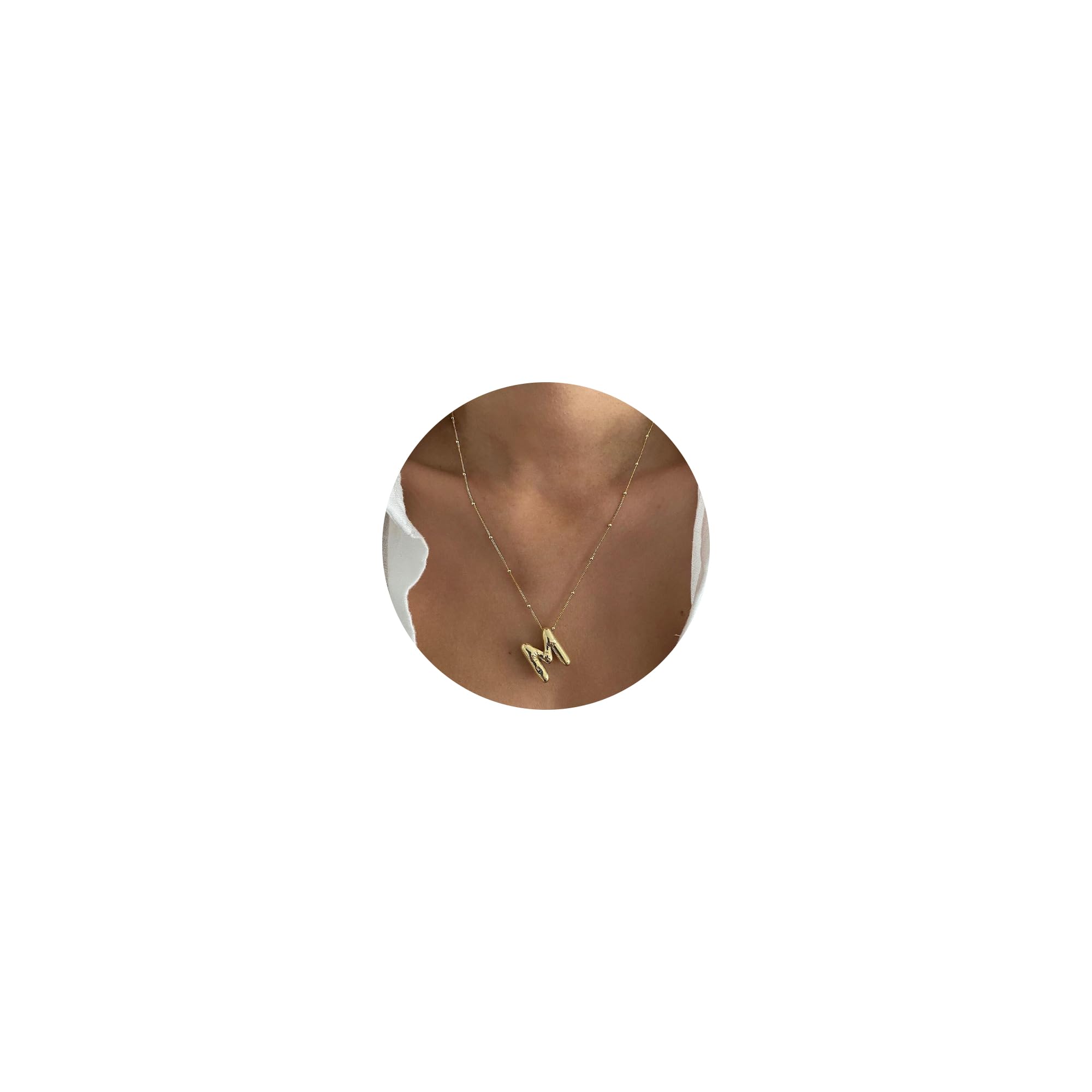 Behrooci Gold Bubble Initial Necklace for Women Balloon Letter Necklace 18K Gold Plated Dainty Alphabet Pendant Puffy Name Personal Necklace