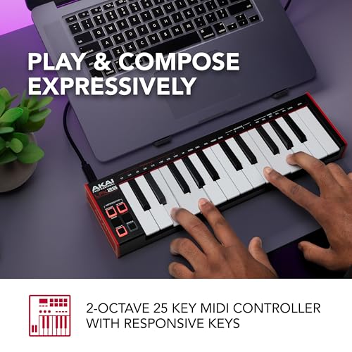 Akai Professional LPK25 - USB MIDI Keyboard Controller with 25 Responsive Synth Keys for Mac and PC, Arpeggiator and Music Production Sof...