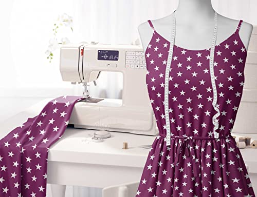 Image of Soimoi Pink Polyester Crepe Fabric Stars Star Decor Fabric Printed Meter 42 Inch Wide