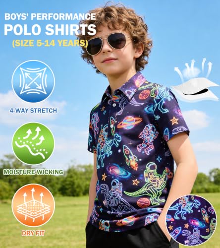 Cozople Boys Collared Polo Shirt, Space Dinosaur Print - image 3