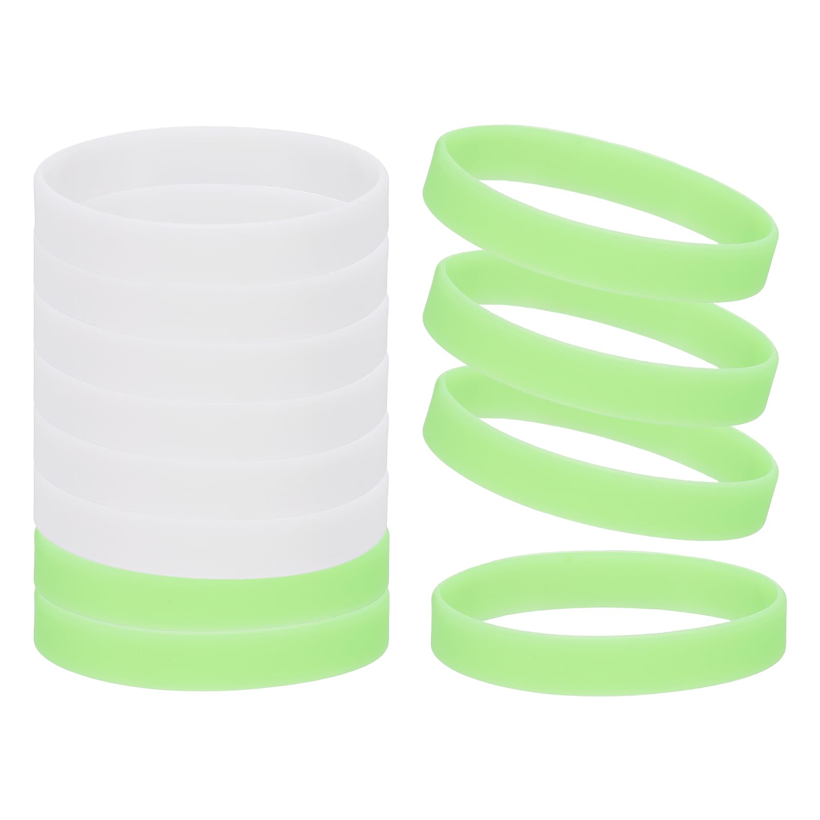 YELARXI Rubber Bracelets, Glow in the Dark Silicone Bracelets Wristbands for Adults Glow Wrist Band 12 Pcs & Green, White-Fitting for (Glow Party/Sport/Teen Games/Team Favors)
