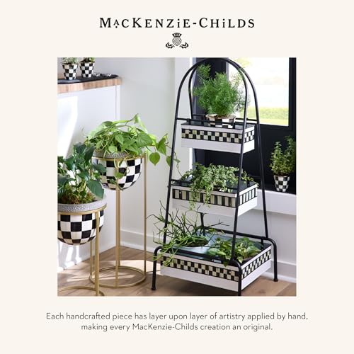 Image of MACKENZIE-CHILDS Set of 2 Check It Out Metal Planters, Black-and-White Garden Planter