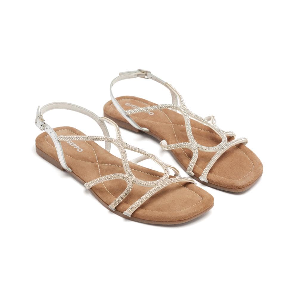 GIOSEPPO Leather Sandals PEDRERÍA GILMANTON, metallic silver, 5 UK