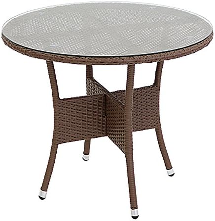 Amazon 人工ラタンテーブル 単品 ウォールナット 丸テーブル 強化ガラス 籐 家具 ファニチャー インテリア おしゃれ リビング Table 机 南国 アジアン バリ風 リゾート ホテル ベランダ バルコニー テラス 庭 ガーデン Rattan59ttablewa 座卓 ちゃぶ台 オンライン通販