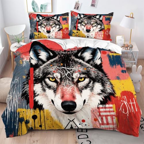 Housse de couette 160x200 loup en microfibre douce anti-pli