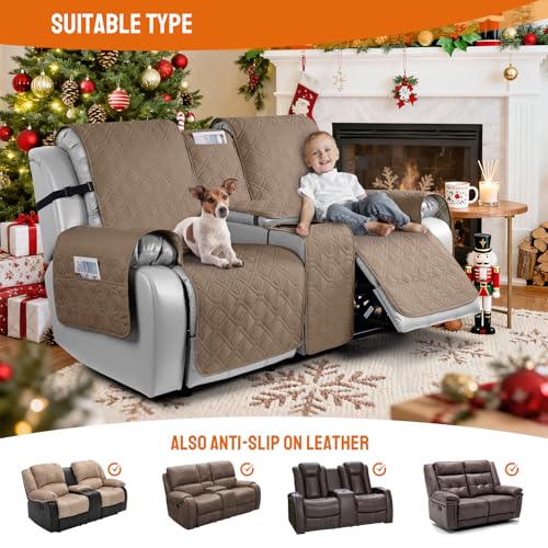 Image of VANSOFY Loveseat Recliner Cover with Console 100% Waterproof Sofa Slipcovers Non-Slip Reclining Couch Cover Split Sofa Covers Furniture Protector for Pets, Dogs(Light Brown)