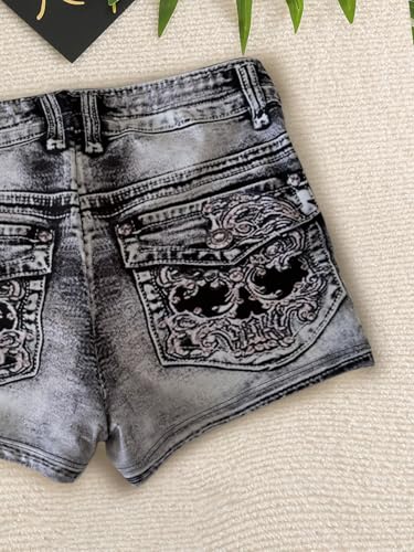 Women's Gothic Skull Denim Print Swimsuit Bottoms Skinny Mini Beach Shorts Swimwear4